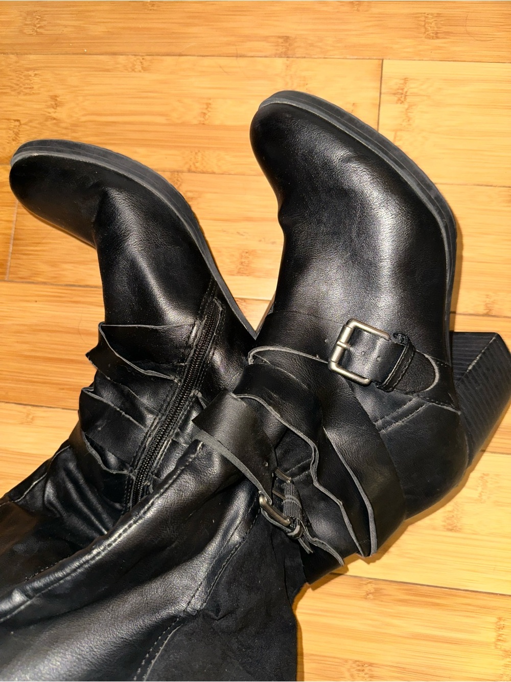 Style & Co. Black Leather Buckle Ankle Boots